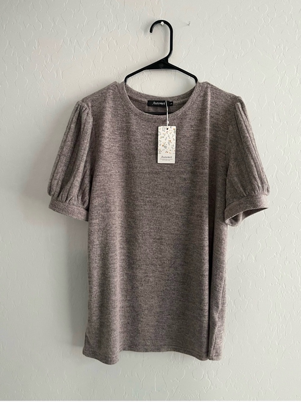 029 Puff Sleeve Knit Top in Mauve Gray